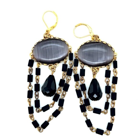 Gray/Black Stones Dangle Earrings - Picture 1 of 7